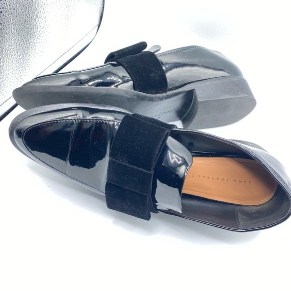 Zara Trafaluc Glossy Black Women’s Loafers with Velvet Bow EU 39 - Picture 4 of 16
